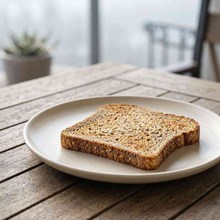 Sliced toast bread on a plate on a wooden table.