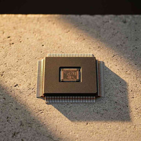 Central processing unit (CPU) on concrete background. Close up.