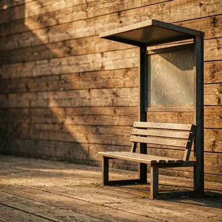 Bench in front of a wooden wall with a window in the background