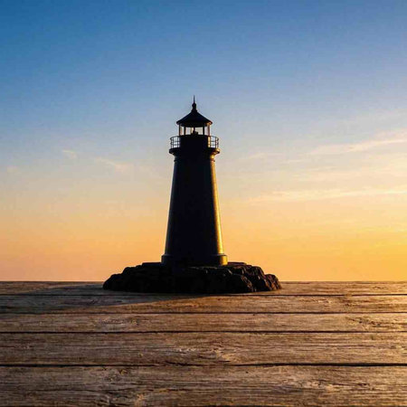 Lighthouse on a wooden pier at sunset. A lighthouse on a wooden pier.