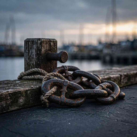 Old rusty chain on a pier in the harbor of Rotterdam