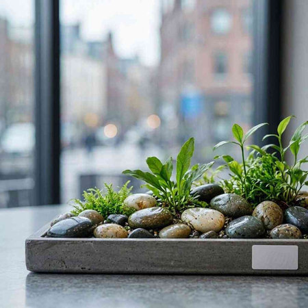 Decorative stones on a table in a cafe by the window.