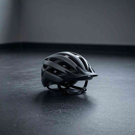 Black bicycle helmet on a dark background. Close-up. Selective focus.