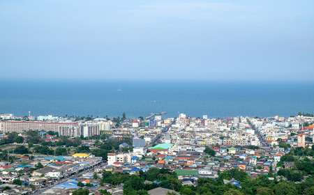 Viewpoint boundary city forest and sea at huahin,Hin Lek Fai mountainの写真素材