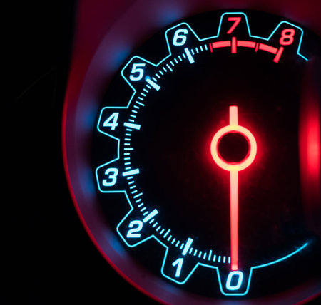 Mile car speedometer with needle number glowing