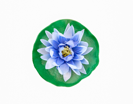 Blue lotus made of mulberry paper,isolated on backgroundの写真素材