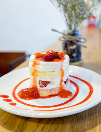 Strawberry cake on decoration plateの写真素材