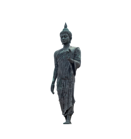 Black buddha statue standing,isolated on white backgroundの写真素材