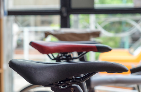 Saddle bikes modern vintage in shopの写真素材