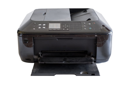 Black document printer toner and colors, isolated on white background