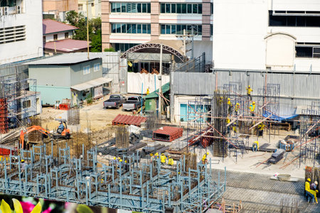 Construction industry worker and building in control area