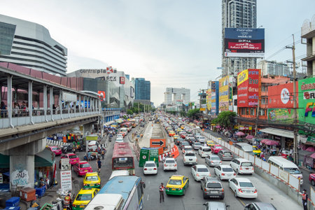 Bangkok,Thailand - Jul 22 2016 : Many Car traffic jam crowded during rush hour in ladprao road