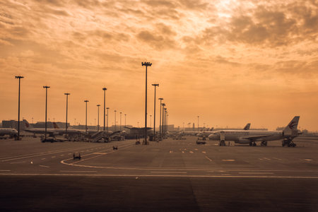 Chengdu, China - Oct 25 2018 : Arrival flight in morning at Chengdu Shuangliu International Airportのeditorial素材