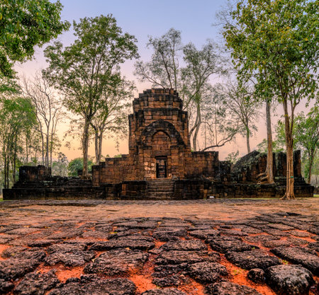 Prasat Muang Sing are Ancient ruins of Khmer temple in historical park at Sai Yok, Kanchanaburi, Thailandのeditorial素材