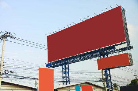 Blank large billboard with placard with wire electricity in center marketのeditorial素材