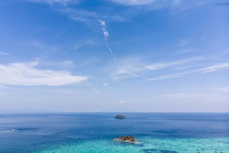 Aerial view Scenery of Lipe island with blue sky in tropical sea on summerの写真素材