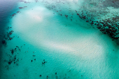 Aerial view White sand beach with coral reef on coastline in tropical sea