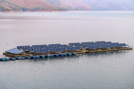 Solar cell system panel a renewable power floating on dam
