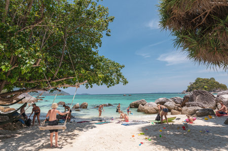 Satun, Thailand - Feb 23 2019 : Foreigner tourists travelling in vacation on andaman sea at lipe islandのeditorial素材