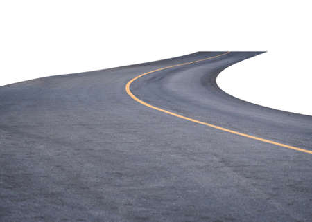 Curved asphalt road in pine forest on autumn at Jasper national park, Canadaの写真素材