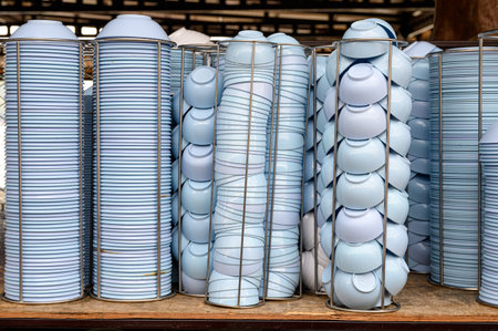 Scenery of tropical rainforest with blue sky in dam at evening. Aerial viewの写真素材