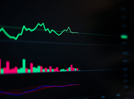 Trading currency investment with technical of candlestick signal graph fast moving with panic market...