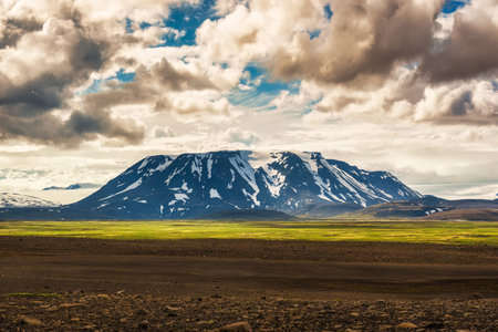 Panorama landscape of volcanic mountain in remote wilderness on summer at Icelandic Highlands, Landmannalaugar, Icelandの写真素材