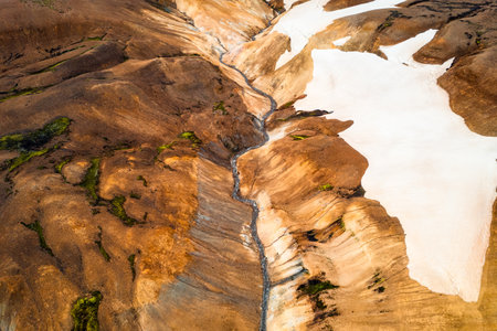 Above of KerlingarfjÃ¶ll mountain range on geothermal area located in central icelandic highlands on summer at Icelandの写真素材