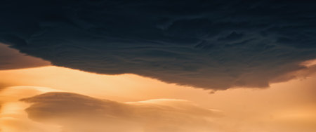 Dramatic cloudscape asperitas cloud and dark sunset sky formation