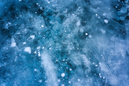 Beautiful natural bubbles in frozen lake on winter at Canada