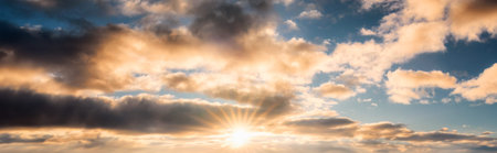 Panoramic beautiful clouds and colorful sunset sky in the evening