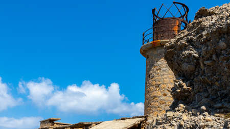 The impressive ruins of the Agios Ioannis lighthouse / Aforesmenos lighthouse on the crete islandの写真素材