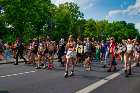 Berlin, Germany - July 24, 2021 - Inside the crowd of the Christopher Street Dayのeditorial素材