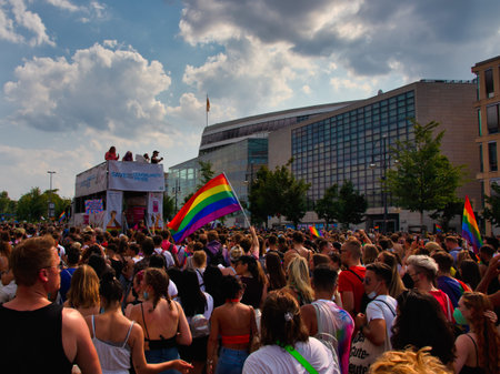 Berlin, Germany - July 24, 2021 - Inside the crowd of the Christopher Street Day