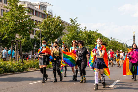 Berlin, Germany - July 24, 2021 - Inside the crowd of the Christopher Street Dayのeditorial素材