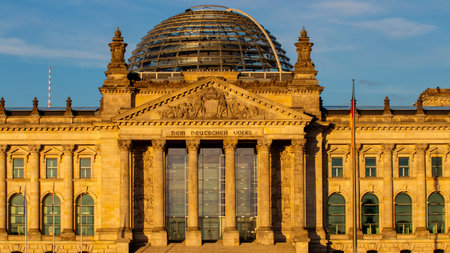 Berlin, Germany - July 26, 2020 - The famous Reichstag building, seat of the German Bundestag, and the "Platz der Republik" (Republic Square)のeditorial素材
