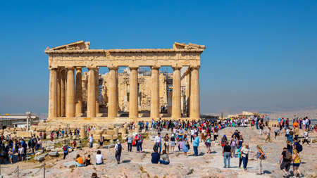 Athens, Greece - May 5, 2022 - The Parthenon, Acropolis ruin, Athens with touristsのeditorial素材