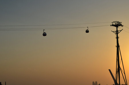 Cable car during sunsetの写真素材