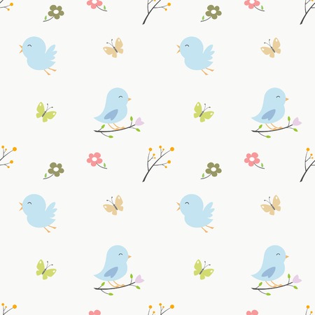 soft colored cute birds seamless pattern for decorationのイラスト素材