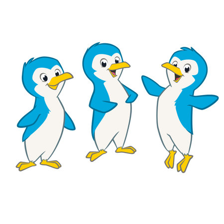 Vector illustration of three cute happy penguinsのイラスト素材