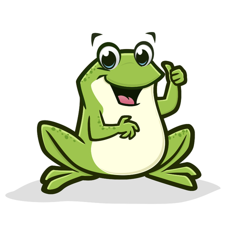 Vector illustration of a cartoon green frog, thumb up for design elementのイラスト素材