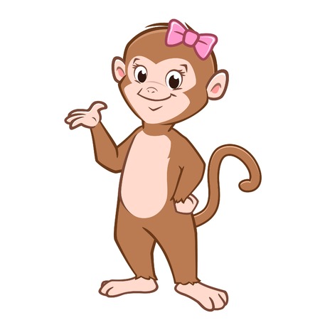 Vector illustration of cartoon cute baby monkey with pink bowのイラスト素材