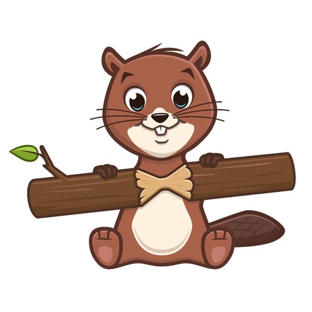 Vector illustration of cartoon cute baby beaver gnawing a tree barkのイラスト素材