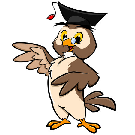 Vector illustration of a cute cartoon owl with graduation cap for design elementのイラスト素材