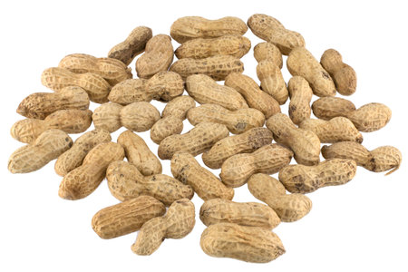 Many peanuts isolated on white background