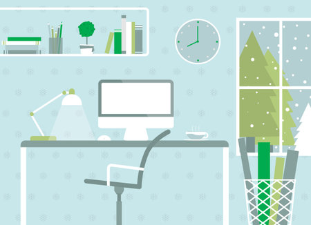 Working room with furniture in blue and green toneのイラスト素材