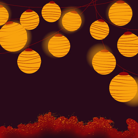 Yellow lantern hanging with red ropeのイラスト素材