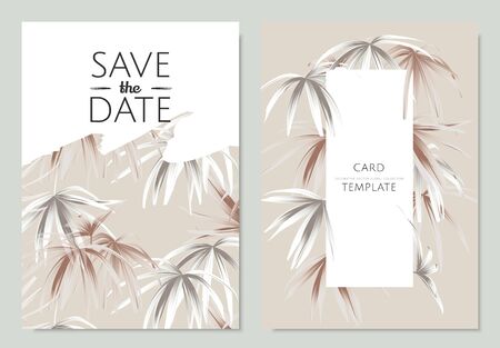 Greeting/invitation card template design, rose gold and white palm leavesのイラスト素材