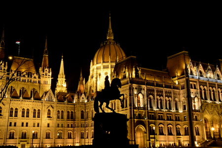 Orszaghaz, the beautiful Hungarian Parliament, at nightのeditorial素材