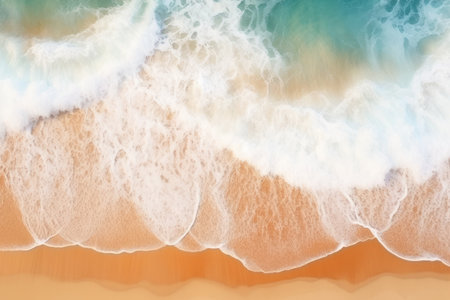 Sea wave on sandy beach. Top view. created using generative AI tools.の素材